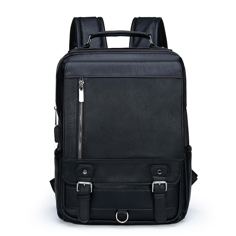 New Men's Leather Backpack Large Capacity USB Charging Backpack