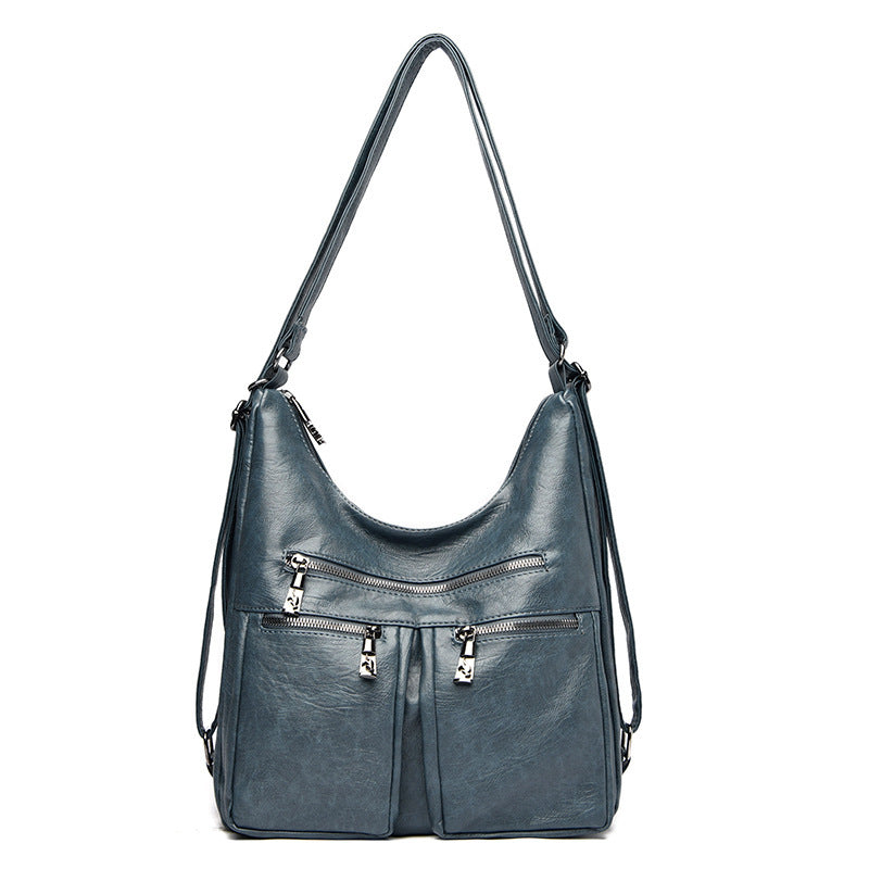 Large plain shoulder bag with washed sheepskin pattern