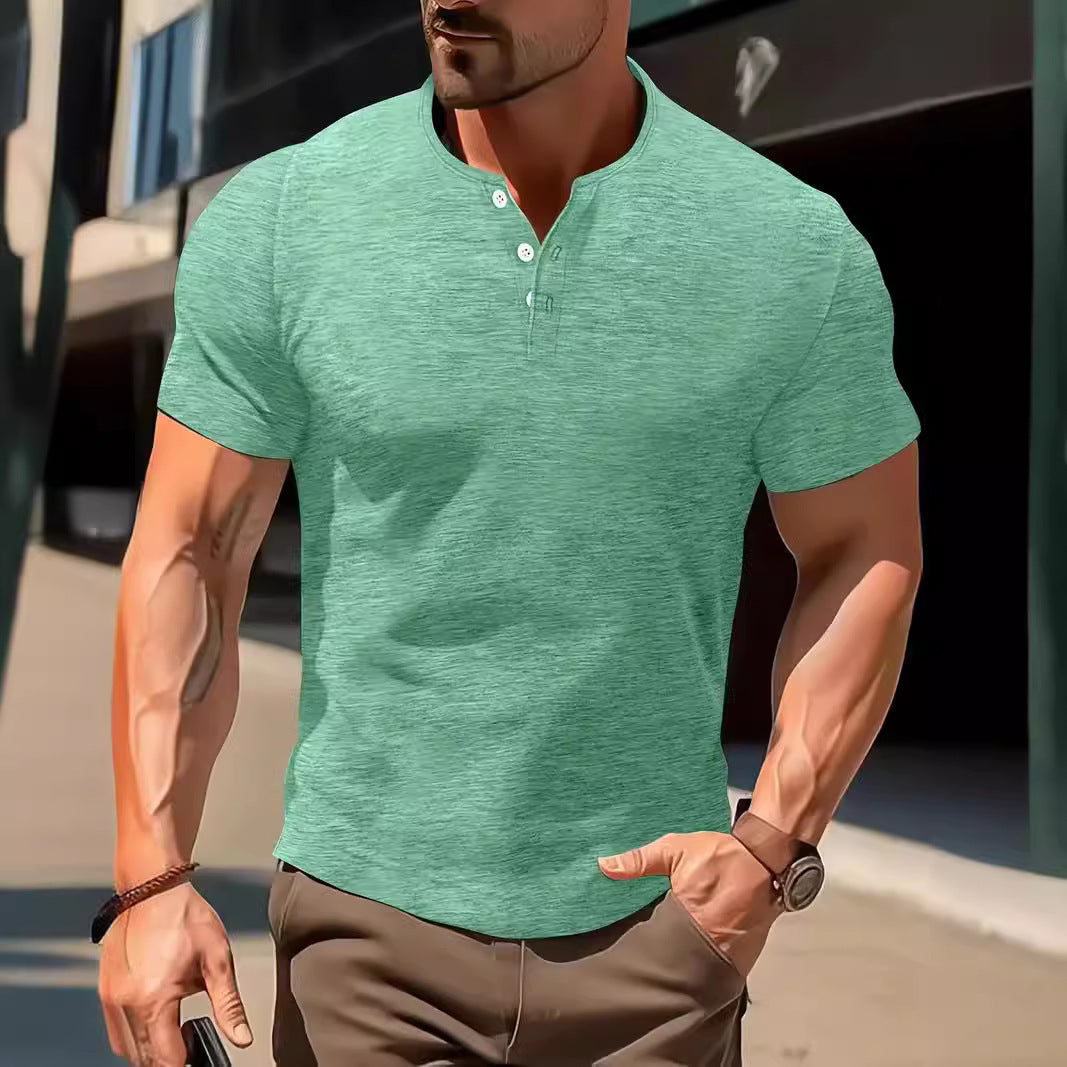 Chemise à manches courtes décontractée et élégante pour hommes, couleur unie