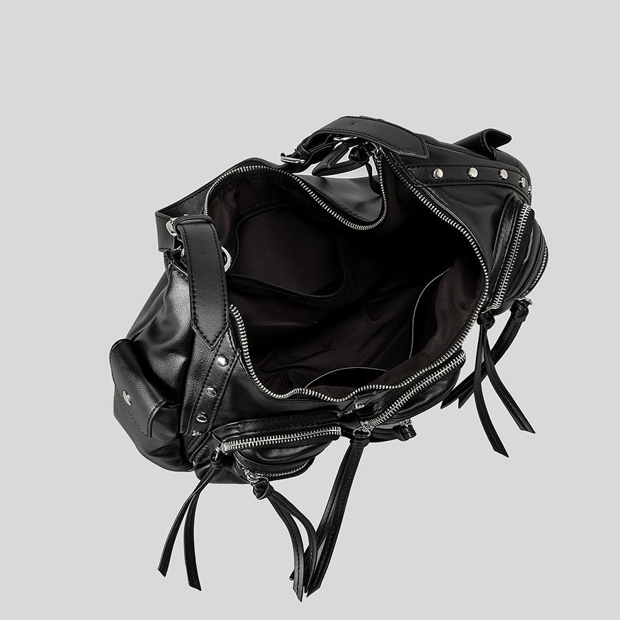 Sac de moto pour femmes, grande capacité, style punk avec franges, porté à l'épaule