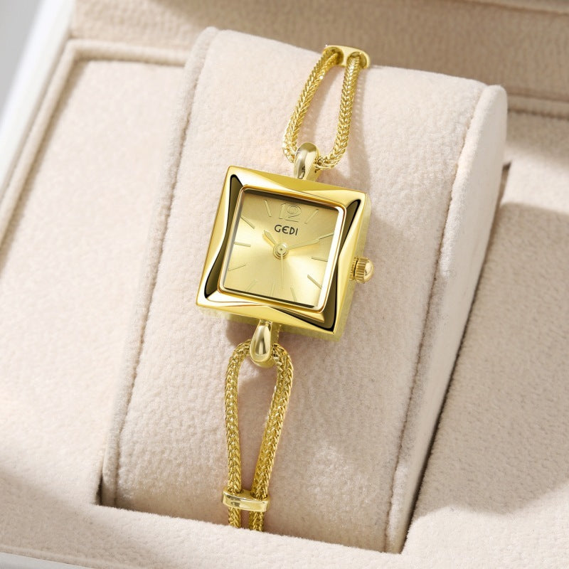 High quality watch with small square dial, alloy strap, antique style