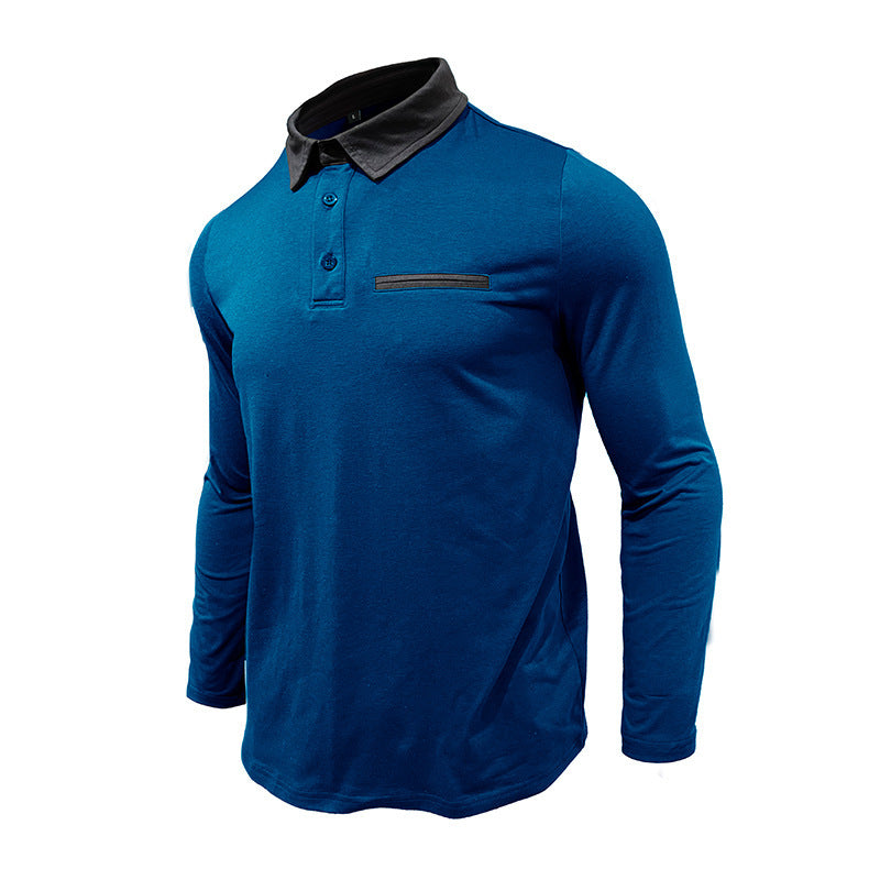 Men's cotton long-sleeved polo shirt, contrast collar, autumn and winter, European and American style