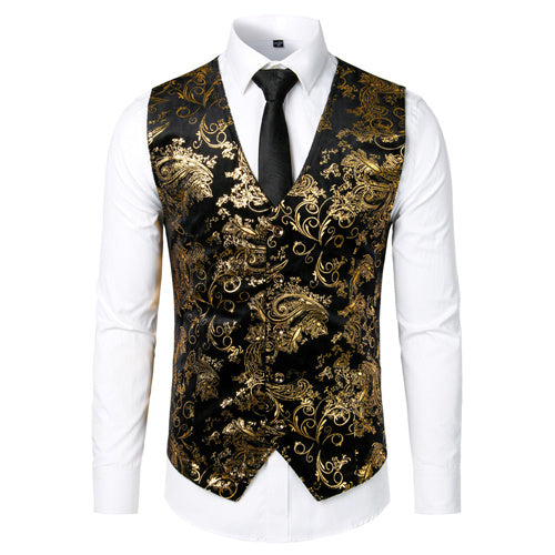 Gilet steampunk doré pour hommes, costume, mariage, sans manches