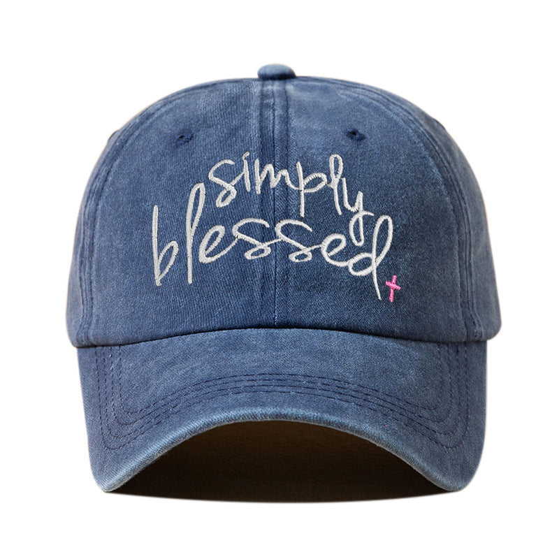 Simply Blessed Casquette de baseball à large bord avec broderie de lettres anglaises, lavée et avec protection solaire