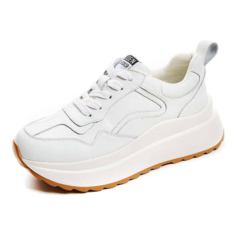 Women's White Cowhide Leather Casual Sneakers