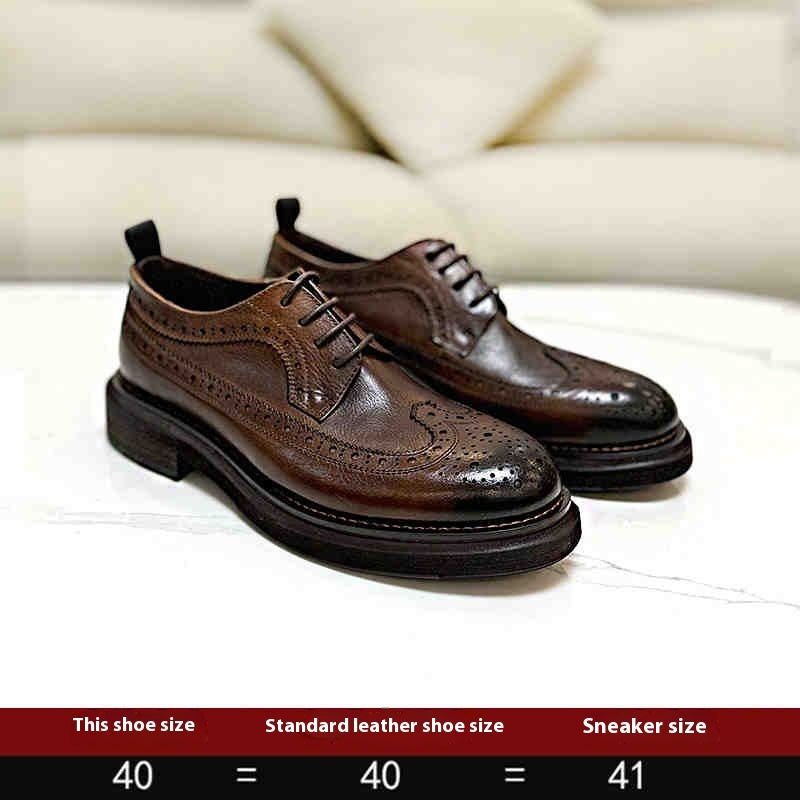 Men's Brogues Thick Sole Leather Elevator Shoes