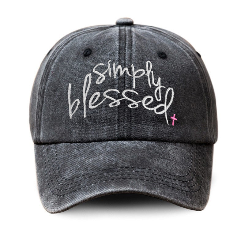 Simply Blessed Casquette de baseball à large bord avec broderie de lettres anglaises, lavée et avec protection solaire