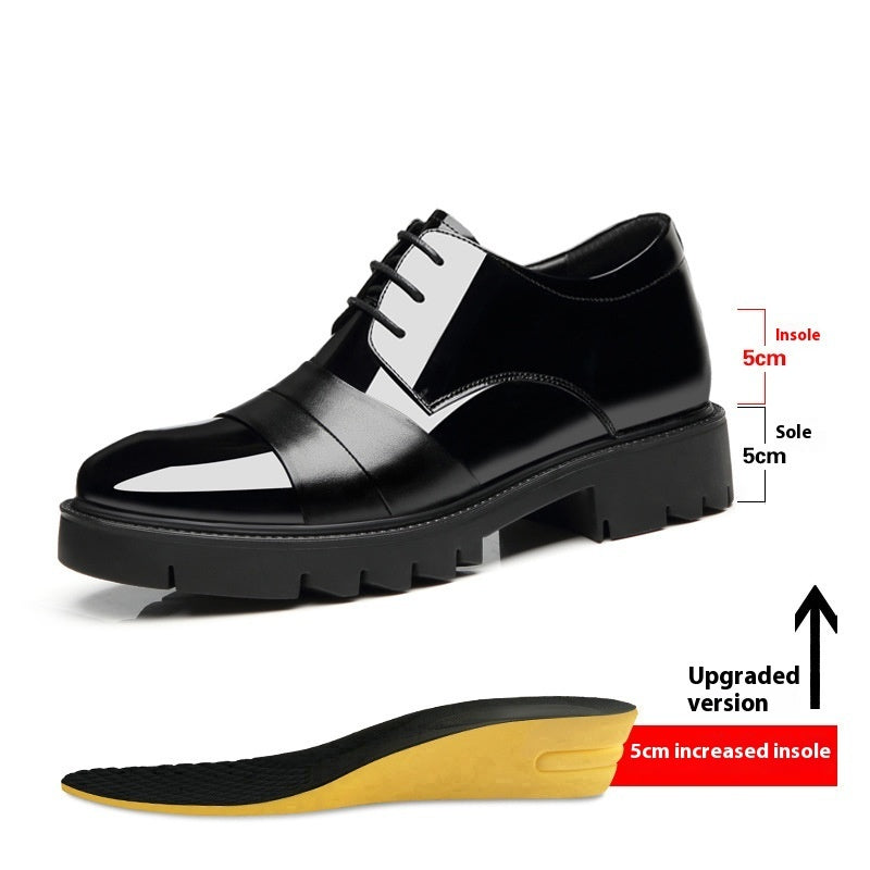 10cm Height Increasing Insole, Men's Dress Shoes, Shiny Leather Formal Shoes, 8cm Platform