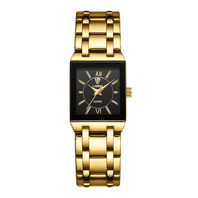 Business style couple watch with steel bracelet, square dial