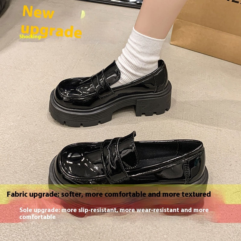 New Autumn Round Toe Thick Sole Height Increasing Single Layer Slip-on Shoes