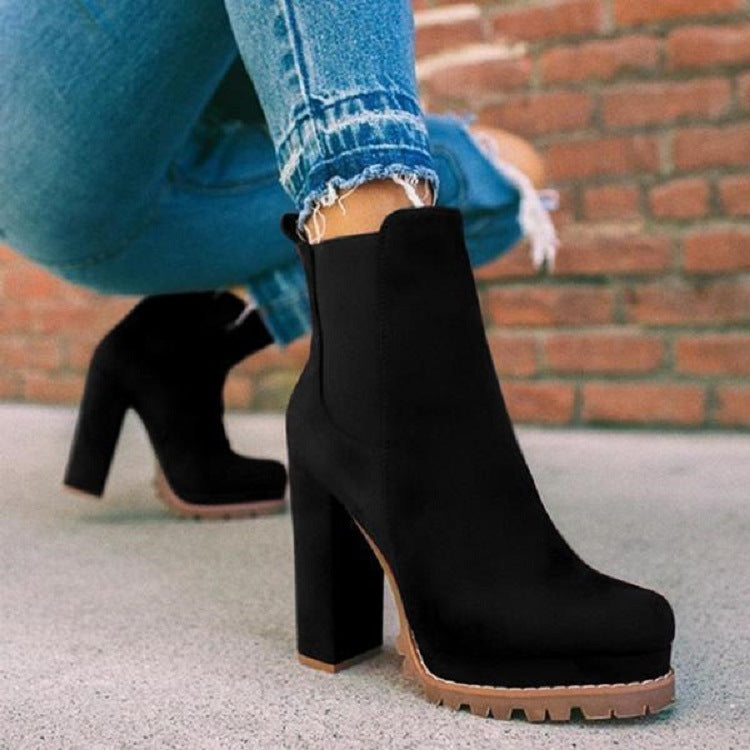 Round Toe Leopard Print Chunky Square Heel Boots Women's Fashion Casual Shoes Autumn Winter Suede Party Dress Boots