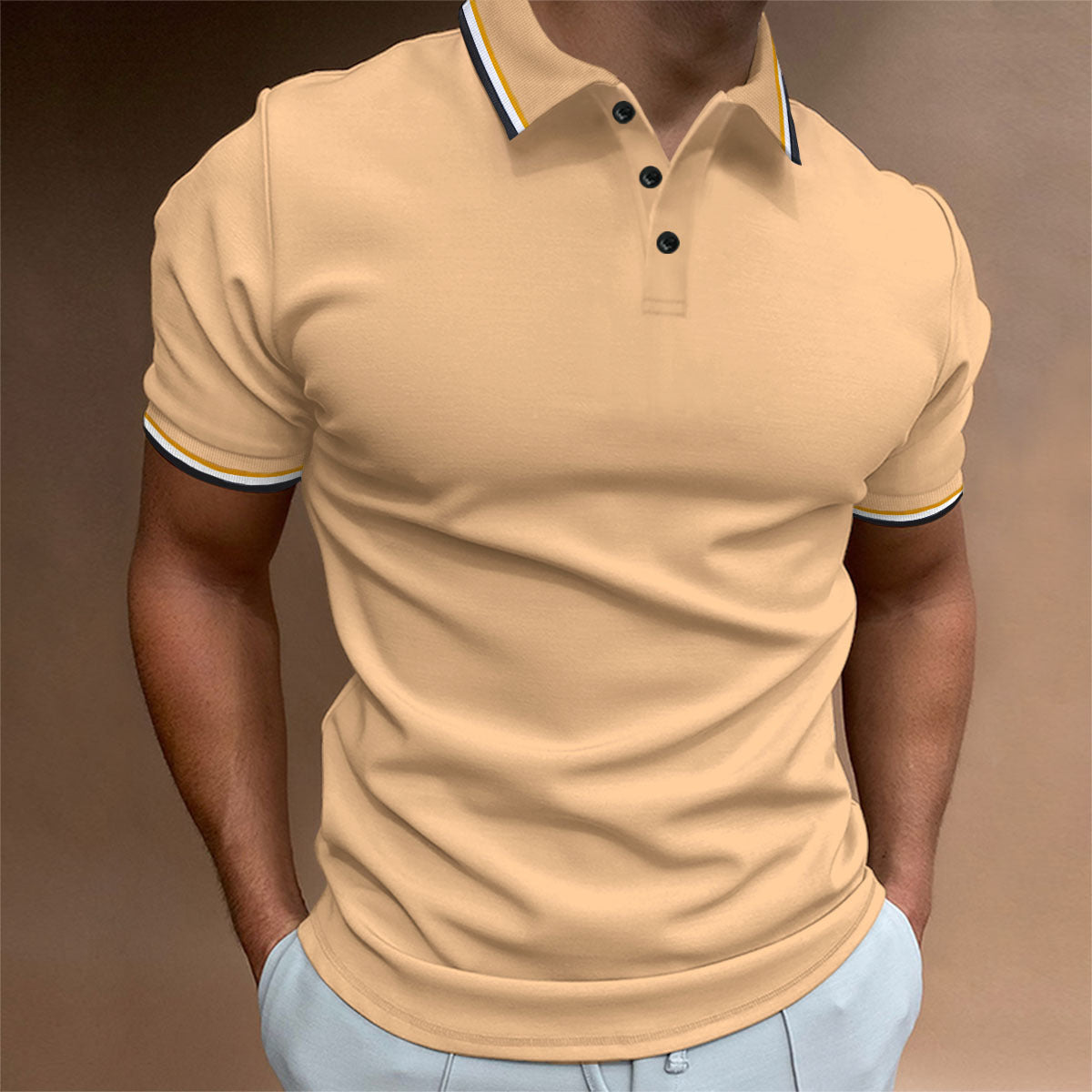 Polo slim pour hommes, T-shirt à rayures côtelées